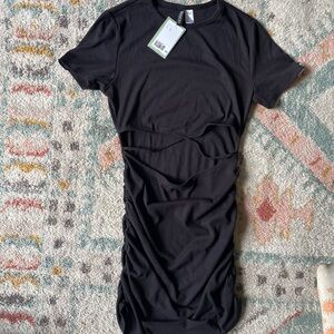 Black Ruched Short Sleeve Dress